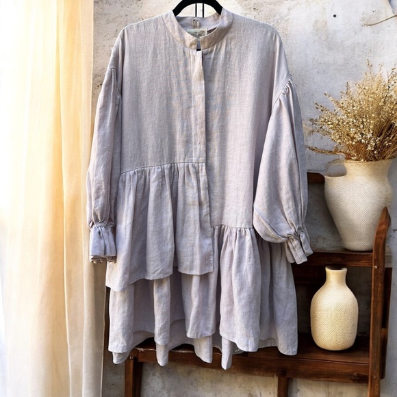 RARE Designer Handmade 100%Linen Dress One Size